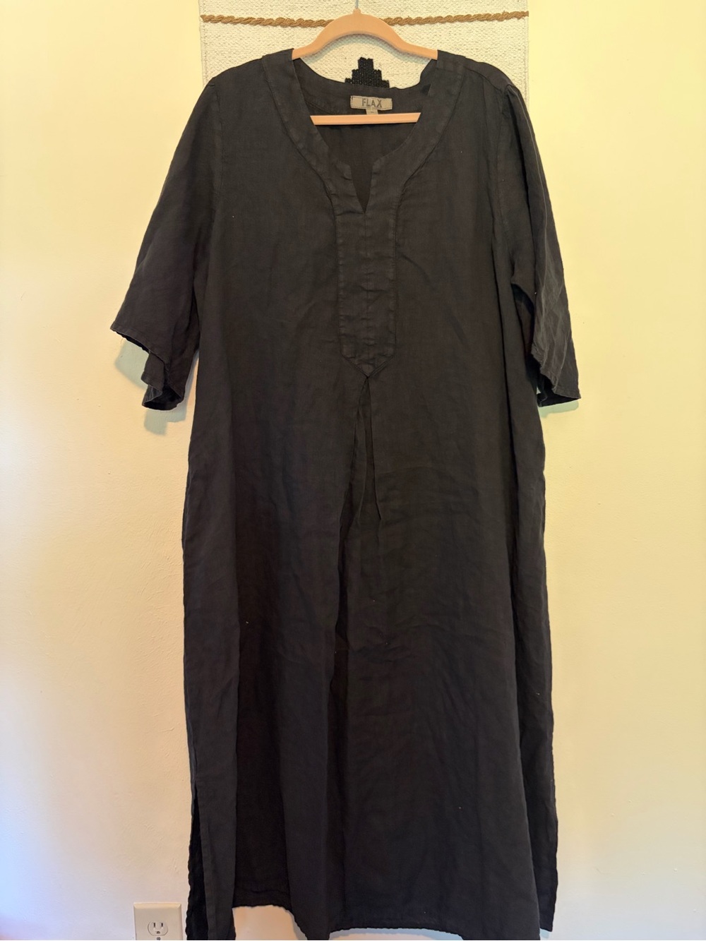 Flax Black Linen V-Neck Tunic Dress